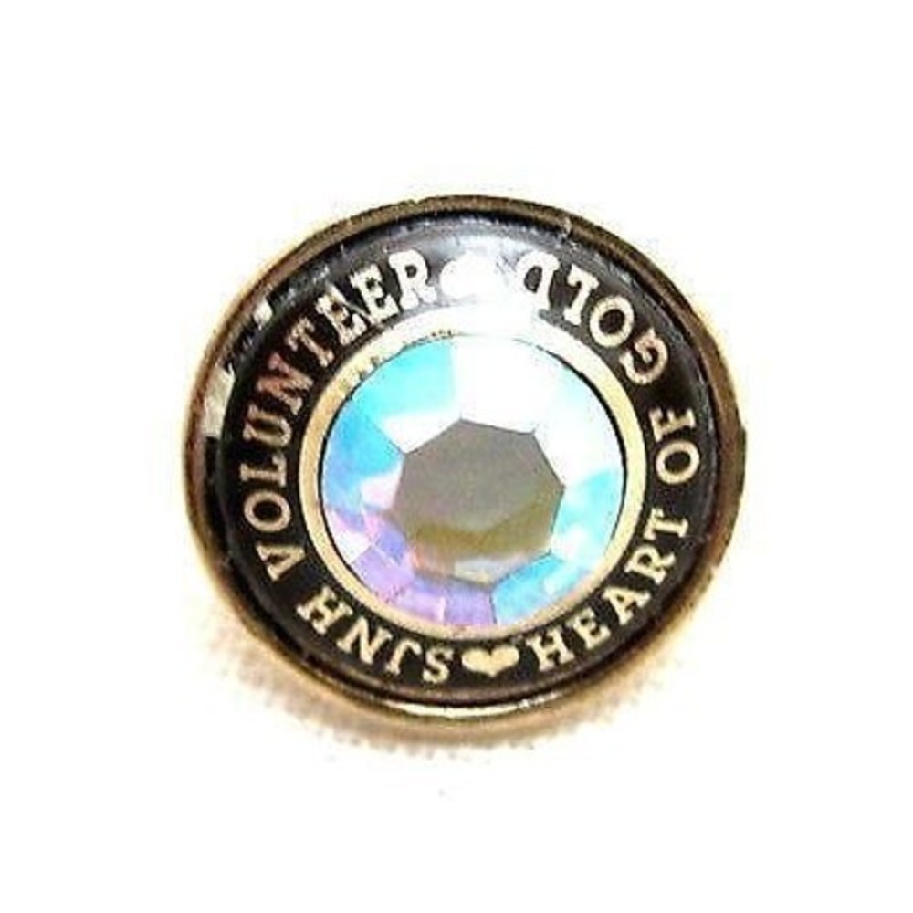 SJNH VOLUNTEER HEART OF GOLD AB RHINESTONE VINTAGE LAPEL PIN TIE‎ TACK*HOSPITAL